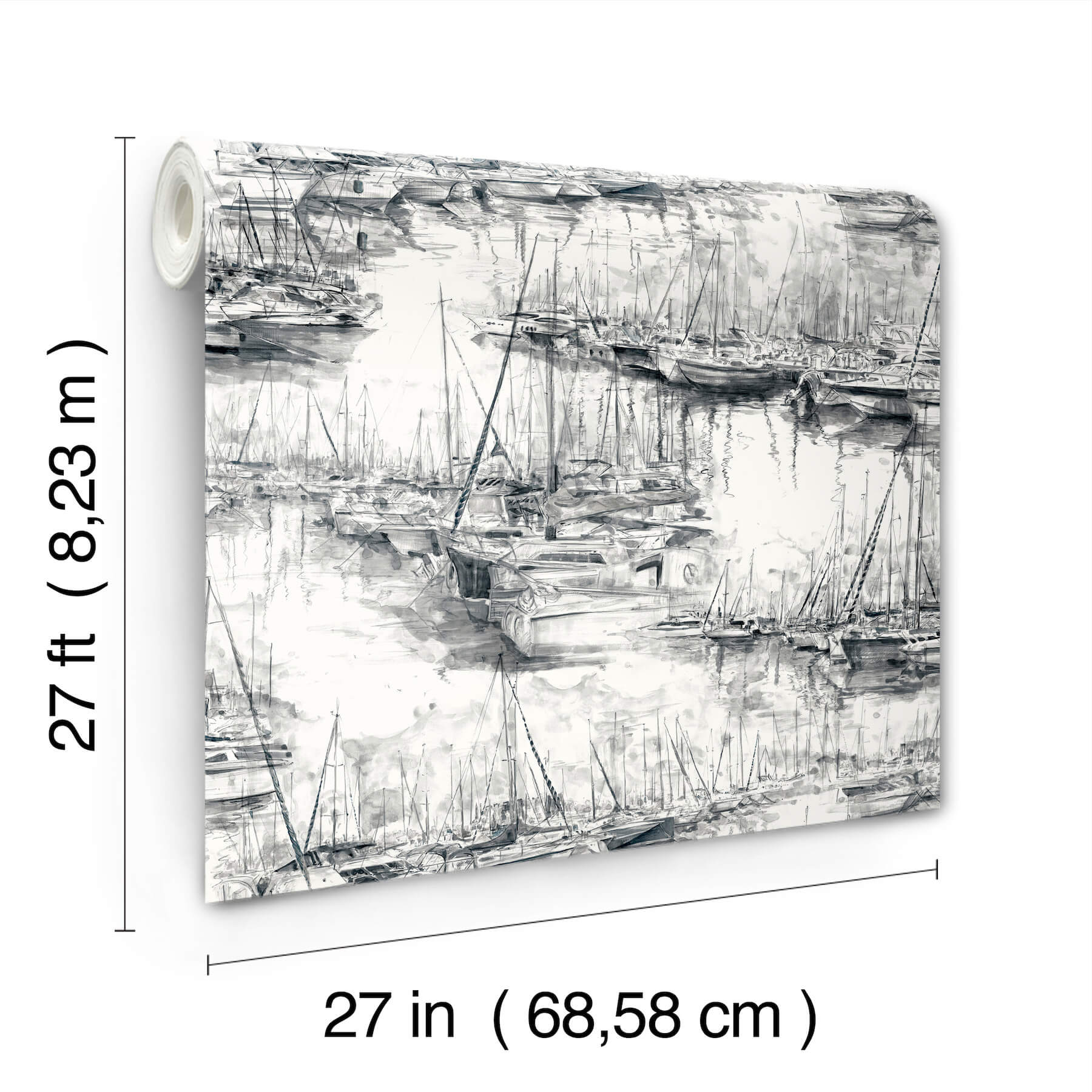 Yacht Club Charcoal Scenic Wallpaper