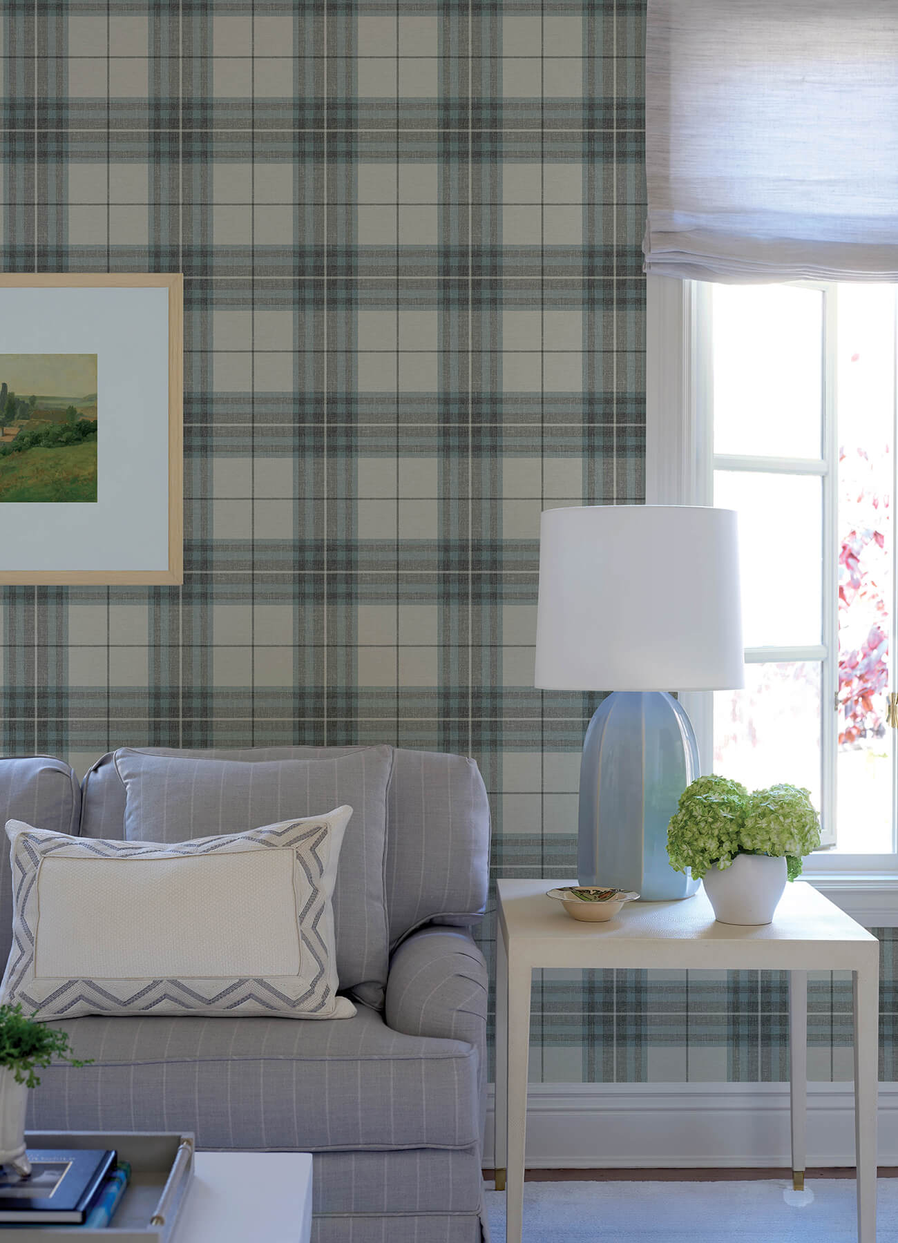 Cabin Check Teal Plaid Wallpaper