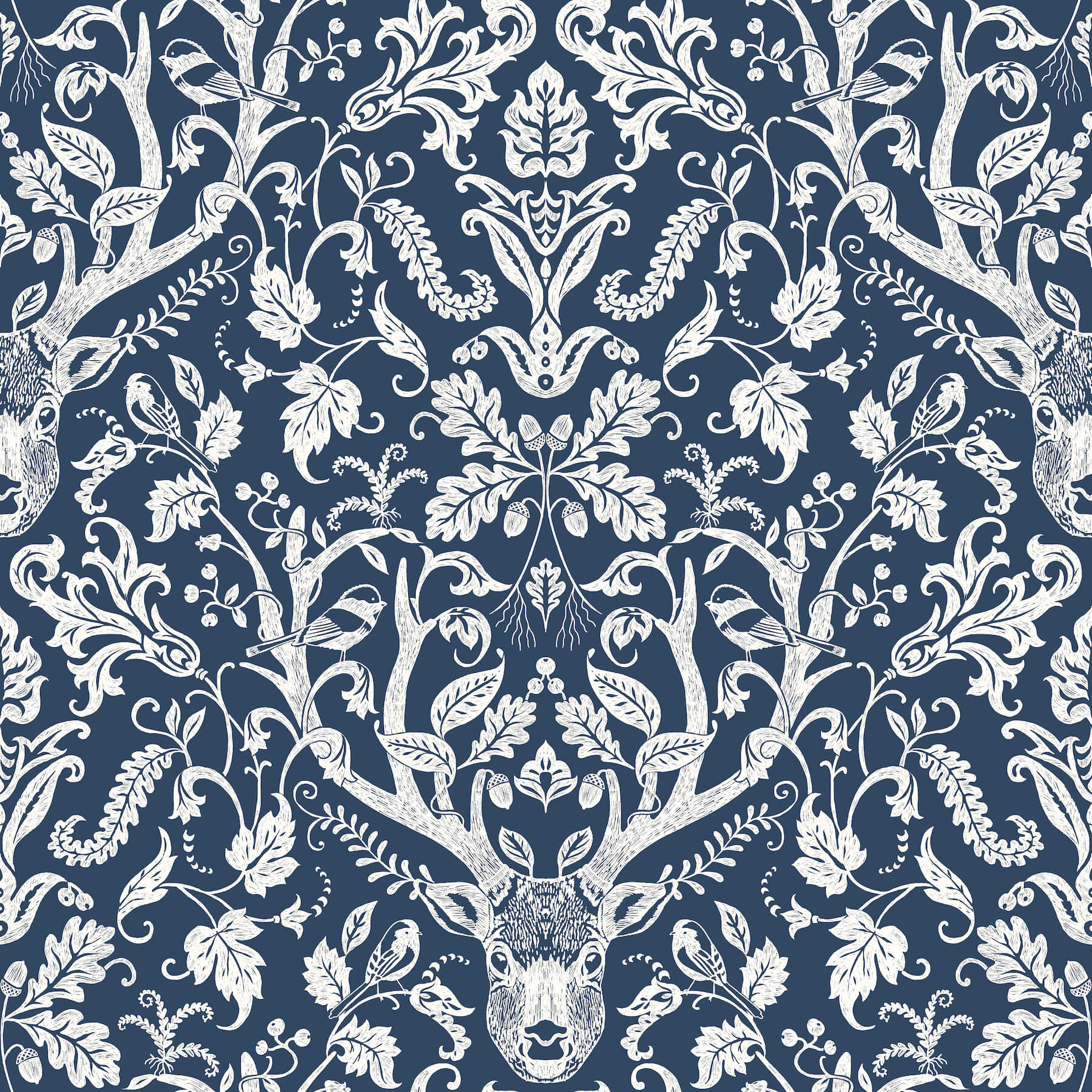 Kiwassa Navy Antler Damask Wallpaper