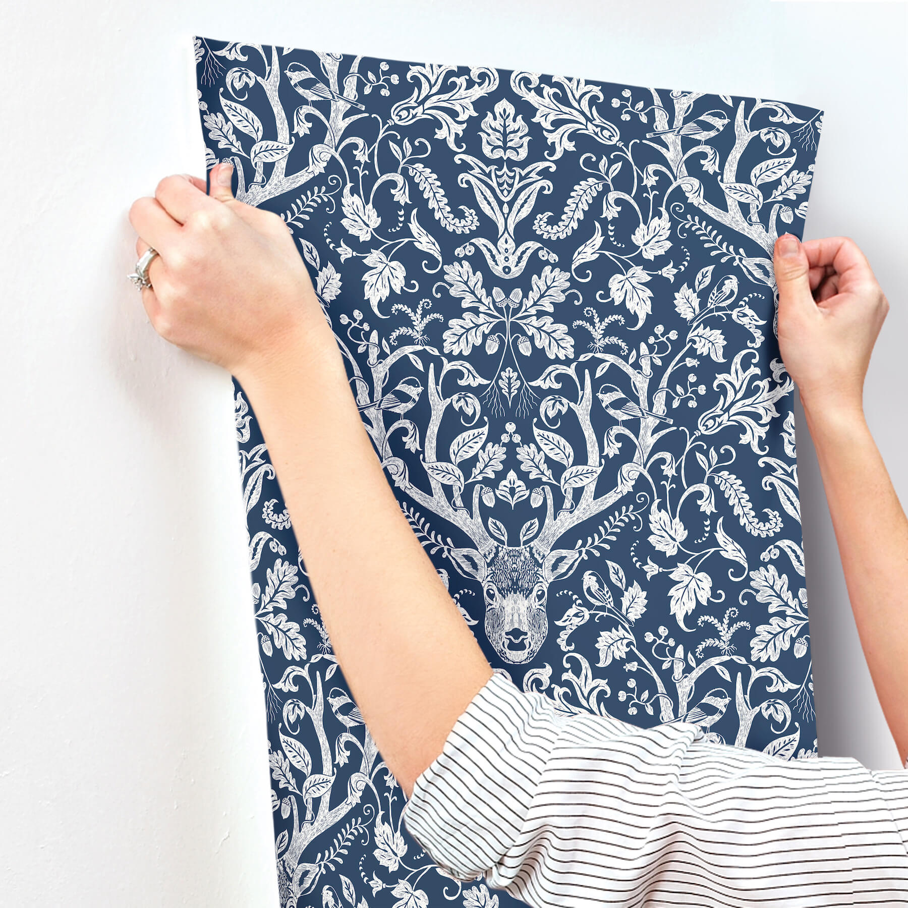 Kiwassa Navy Antler Damask Wallpaper
