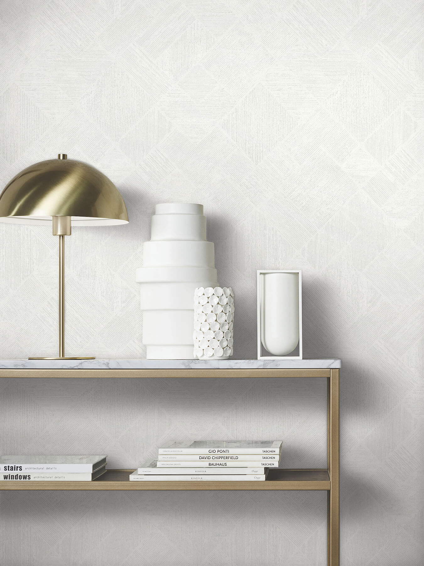 Marquetry White Tile Wallpaper
