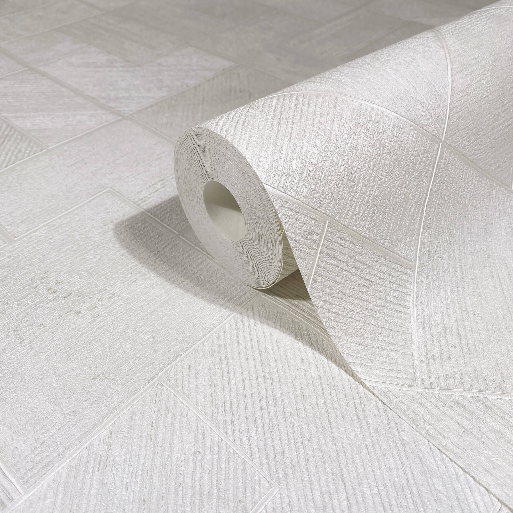 Marquetry White Tile Wallpaper