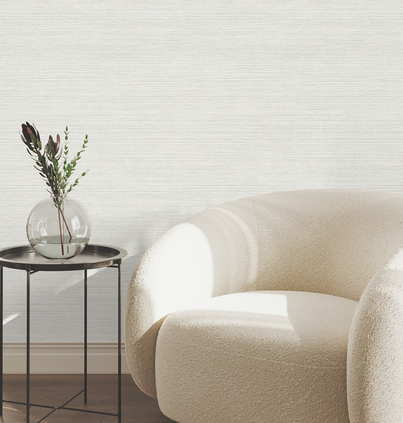Mystic Off-White Faux Grasscloth Wallpaper