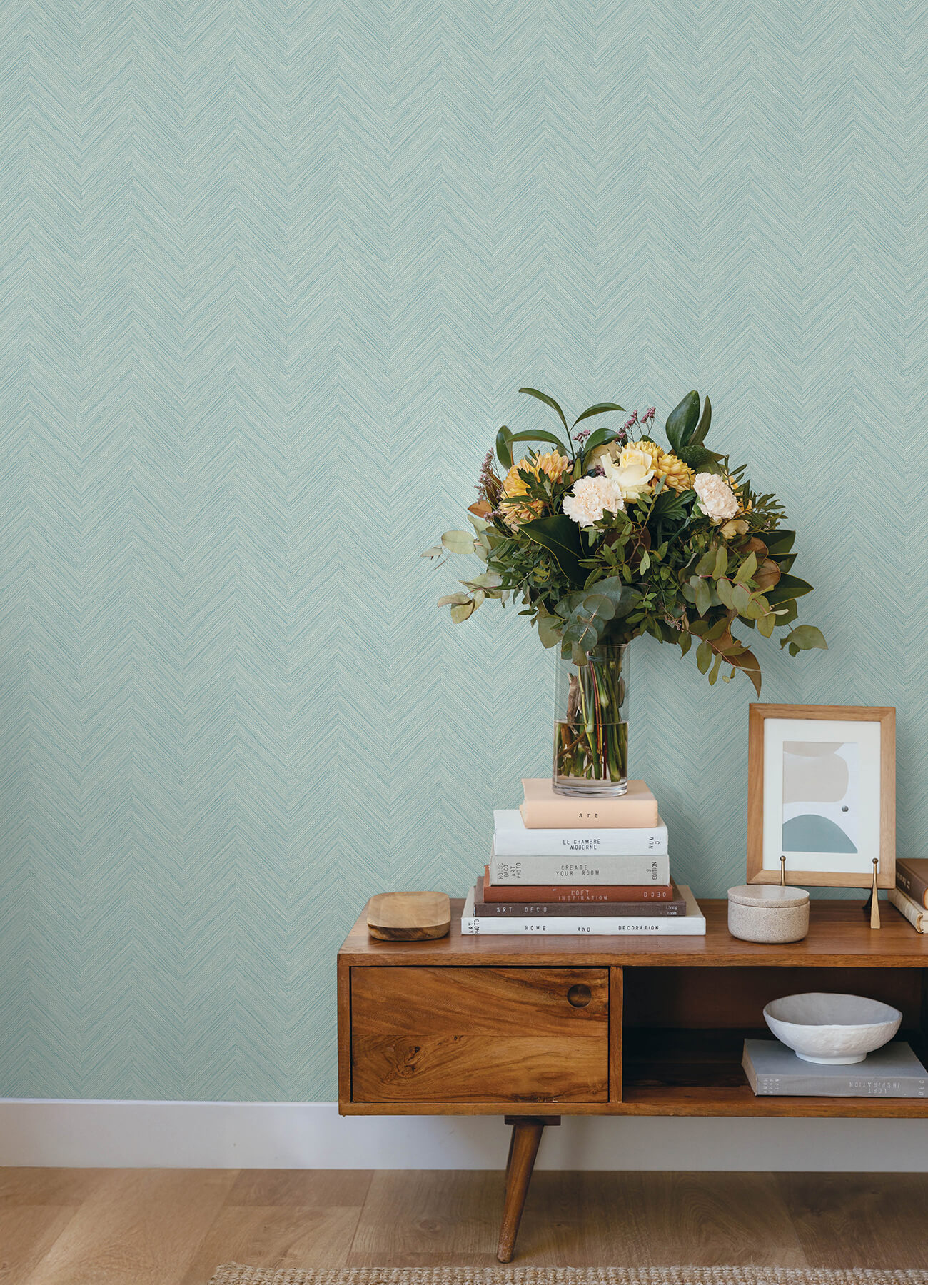 Caladesi Aqua Linen Chevron Wallpaper