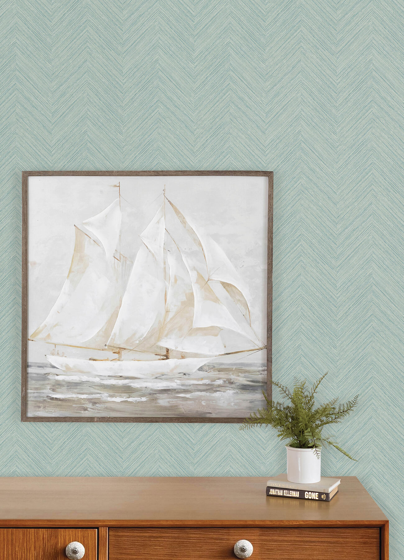 Caladesi Aqua Linen Chevron Wallpaper